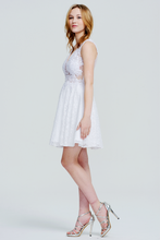White Sleeveless V-Neck Lace Applique Illusion Short Homecoming Dress