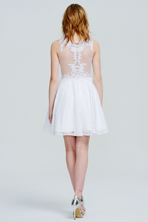 White Illusion-Back Plunging Lace A-Line Short Homecoming Dress