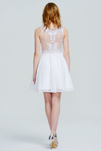 White Sleeveless V-Neck Lace Applique Illusion Short Homecoming Dress