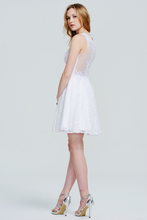 White Sleeveless V-Neck Lace Applique Illusion Short Homecoming Dress