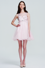 Blush Pink Scoop Neckline Sequin Tulle Ruffled Short Homecoming Dress