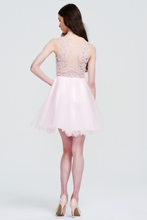Blush Pink Scoop Neckline Sequin Tulle Ruffled Short Homecoming Dress