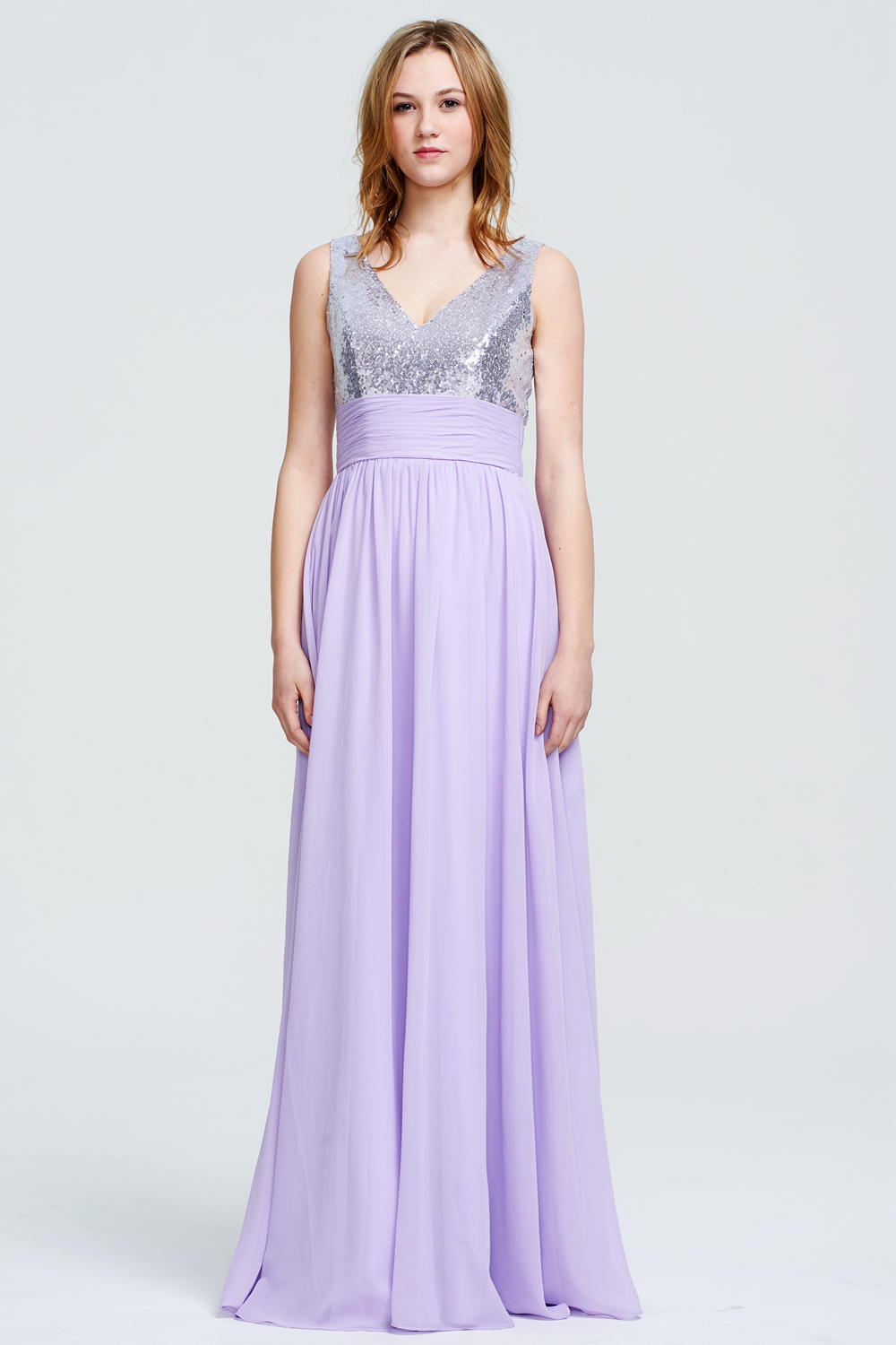 Ruched V-Neck Sequin and Chiffon A-Line Bridesmaid Dress