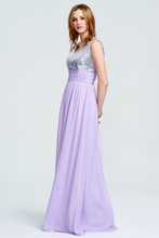 Lilac Sleeveless V-Neck Silver Sequin Bodice Chiffon Prom/Evening Dress