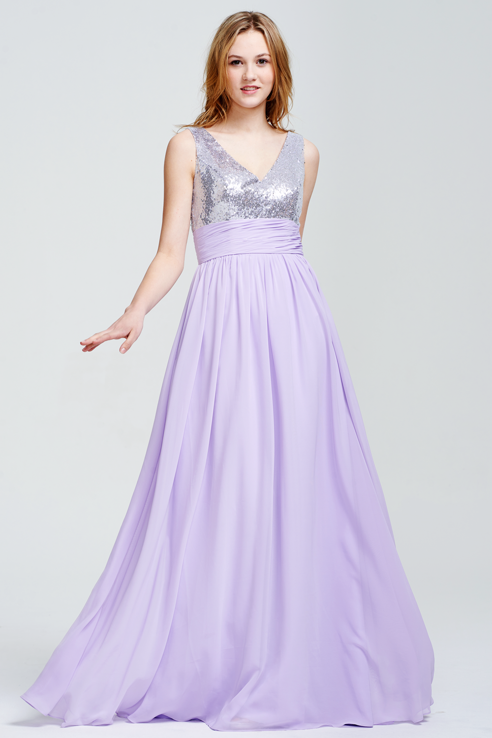 Ruched V-Neck Sequin and Chiffon A-Line Bridesmaid Dress