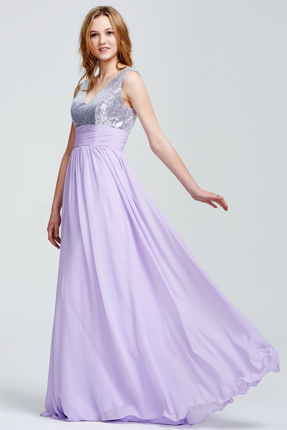 Ruched V-Neck Sequin and Chiffon A-Line Bridesmaid Dress