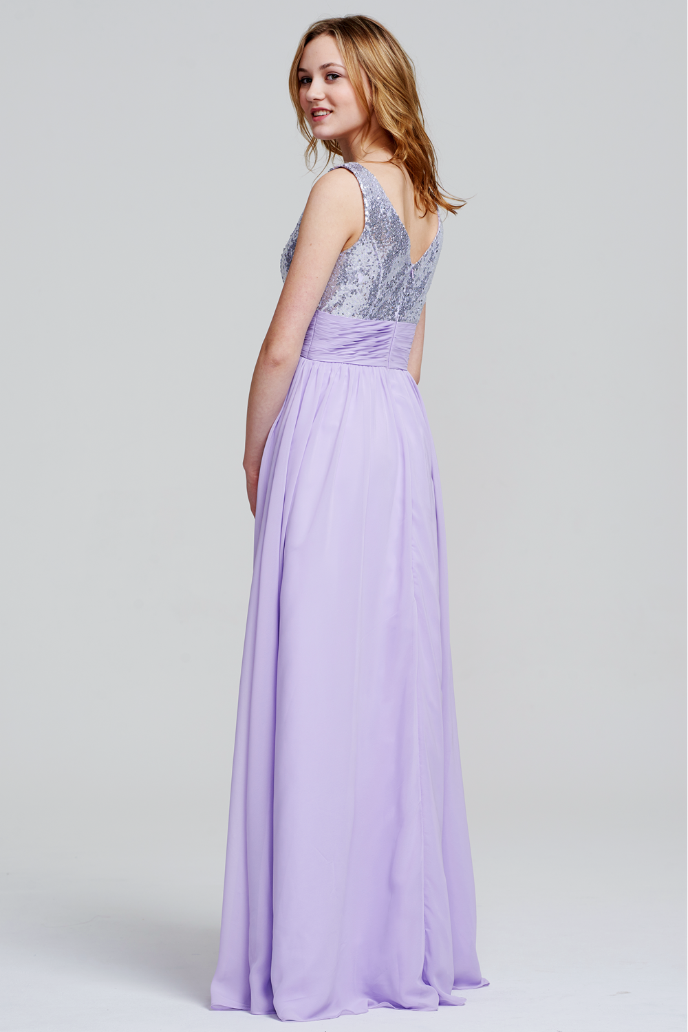Ruched V-Neck Sequin and Chiffon A-Line Bridesmaid Dress