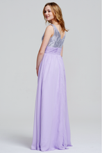 Lilac Sleeveless V-Neck Silver Sequin Bodice Chiffon Prom/Evening Dress