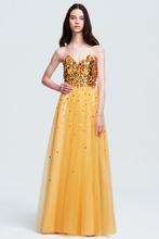 Golden Strapless Sweetheart Sequin Tulle Prom/Evening Gown