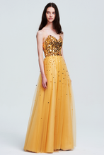 Golden Strapless Sweetheart Sequin Tulle Prom/Evening Gown