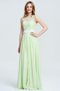 Green Lace and Chiffon A-Line Bridesmaid Dress with Floral Waist Appliques