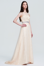 Ivory Sleeveless Beaded Prom Dress - Tulle Maxi Gown