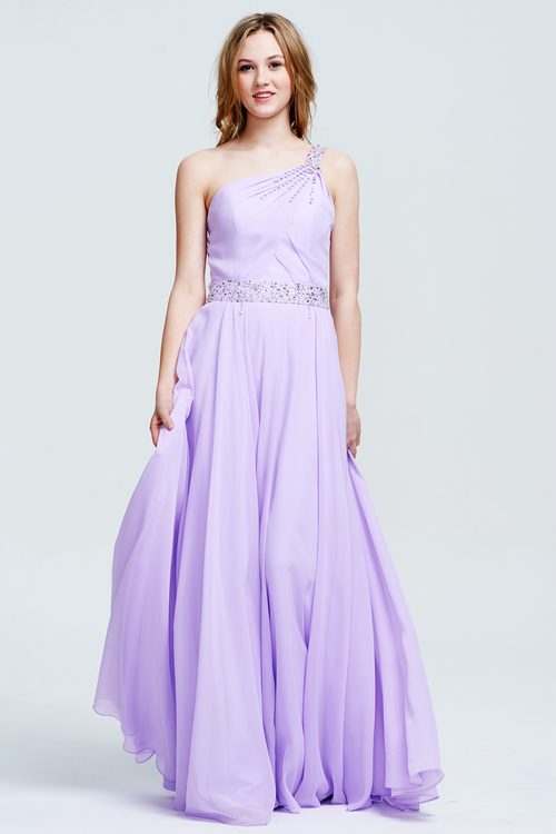 Lilac One-Shoulder Chiffon A-Line Bridesmaid Dress