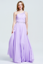 Lilac One-Shoulder Beaded Floor-Length Chiffon Prom Dress