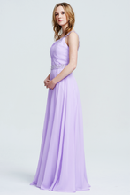 Lilac One-Shoulder Beaded Floor-Length Chiffon Prom Dress