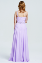 Lilac One-Shoulder Beaded Floor-Length Chiffon Prom Dress