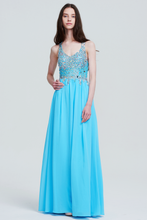 Sleeveless V-Neckline Sequin Lace Appliques Prom Dress Chiffon Maxi Gown