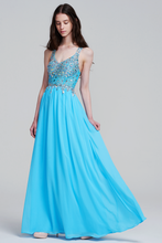Sleeveless V-Neckline Sequin Lace Appliques Prom Dress Chiffon Maxi Gown
