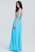 Sleeveless V-Neckline Sequin Lace Appliques Prom Dress Chiffon Maxi Gown