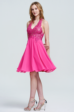 Fuchsia Halter Neck Lace Sequin Cocktail Dress Chiffon Short Gown
