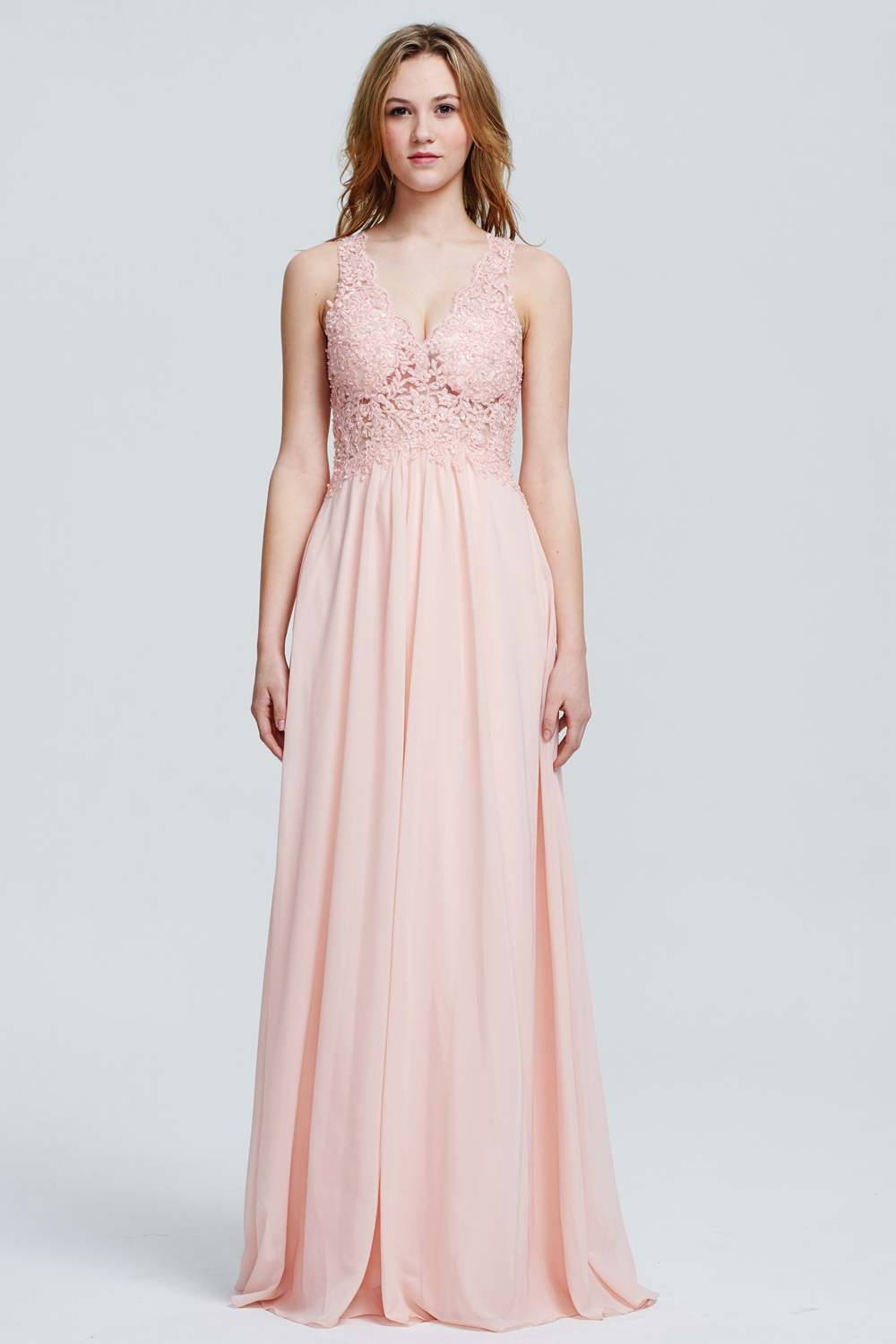 Illusion-Back Lace and Chiffon A-Line Bridesmaid Dress