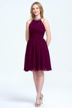 Burgundy Halter Neck Knee-Length Beaded Chiffon Cocktail Dress