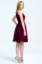 Burgundy Halter Neck Knee-Length Beaded Chiffon Cocktail Dress