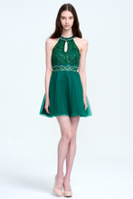Halter Neck Sleeveless Tulle Sequin Cocktail Dress