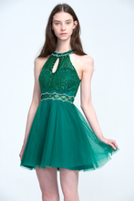 Halter Neck Sleeveless Tulle Sequin Cocktail Dress