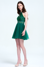Halter Neck Sleeveless Tulle Sequin Cocktail Dress