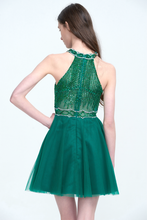 Halter Neck Sleeveless Tulle Sequin Cocktail Dress