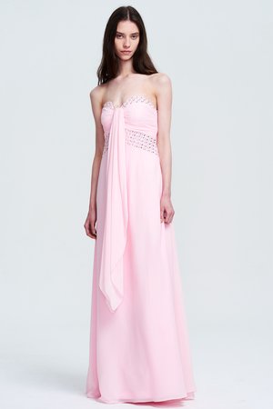 Pink Strapless Draped Chiffon A-Line Prom Dress