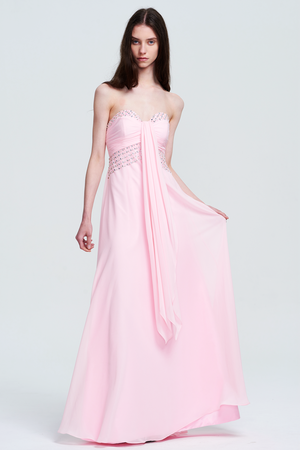 Pink Strapless Draped Chiffon A-Line Prom Dress