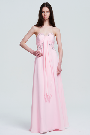 Pink Strapless Draped Chiffon A-Line Prom Dress