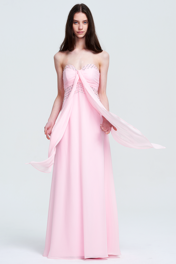 Pink Strapless Draped Chiffon A-Line Prom Dress