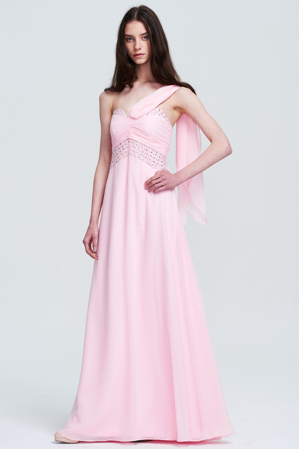 Pink Strapless Draped Chiffon A-Line Prom Dress
