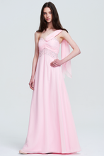 Blush Strapless Embellished Chiffon Prom Gown with Draped Sash