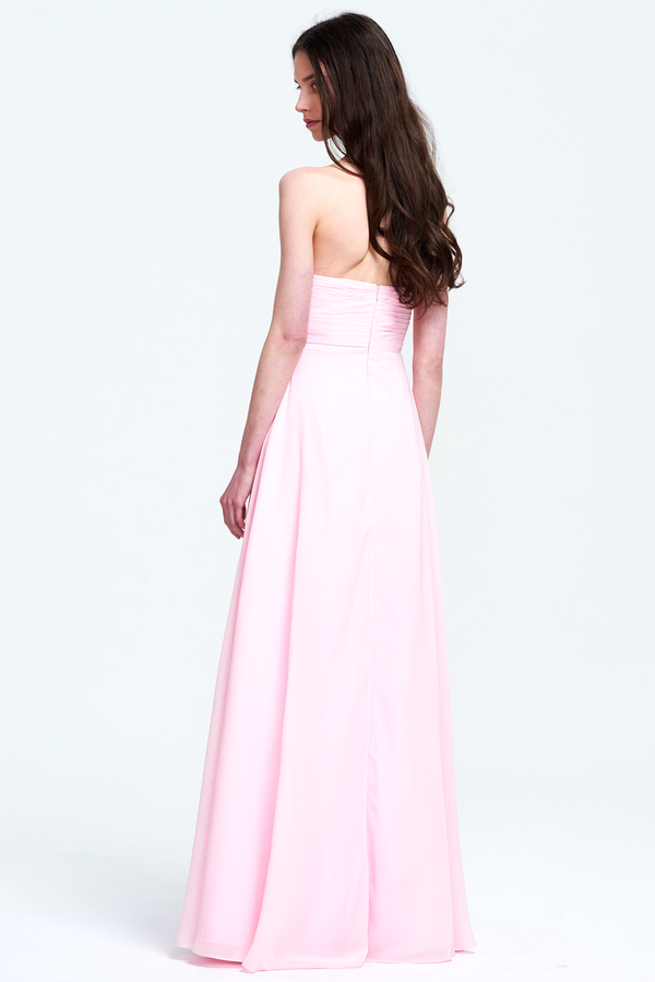 Pink Strapless Draped Chiffon A-Line Prom Dress
