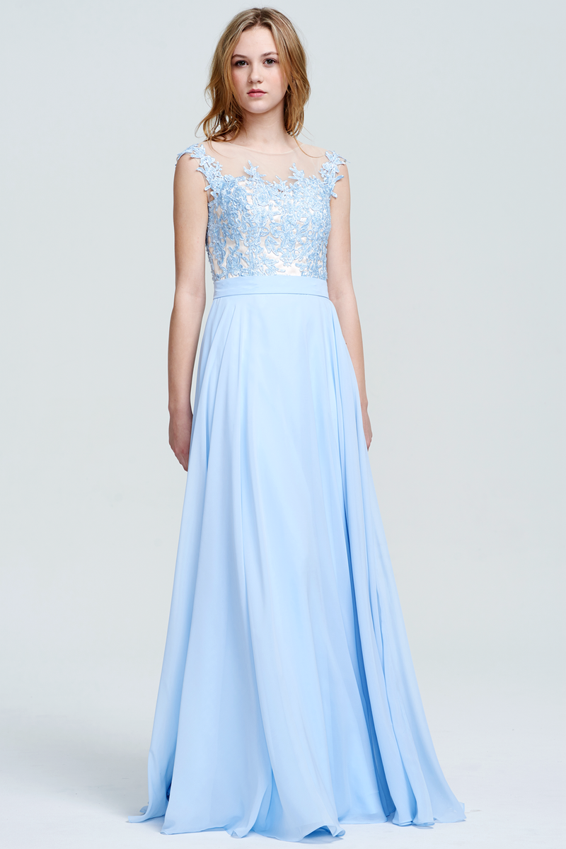 Scoop Neckline Sweetheart Floor-Length Chiffon Sheer Lace Top Bridesma – Angrila