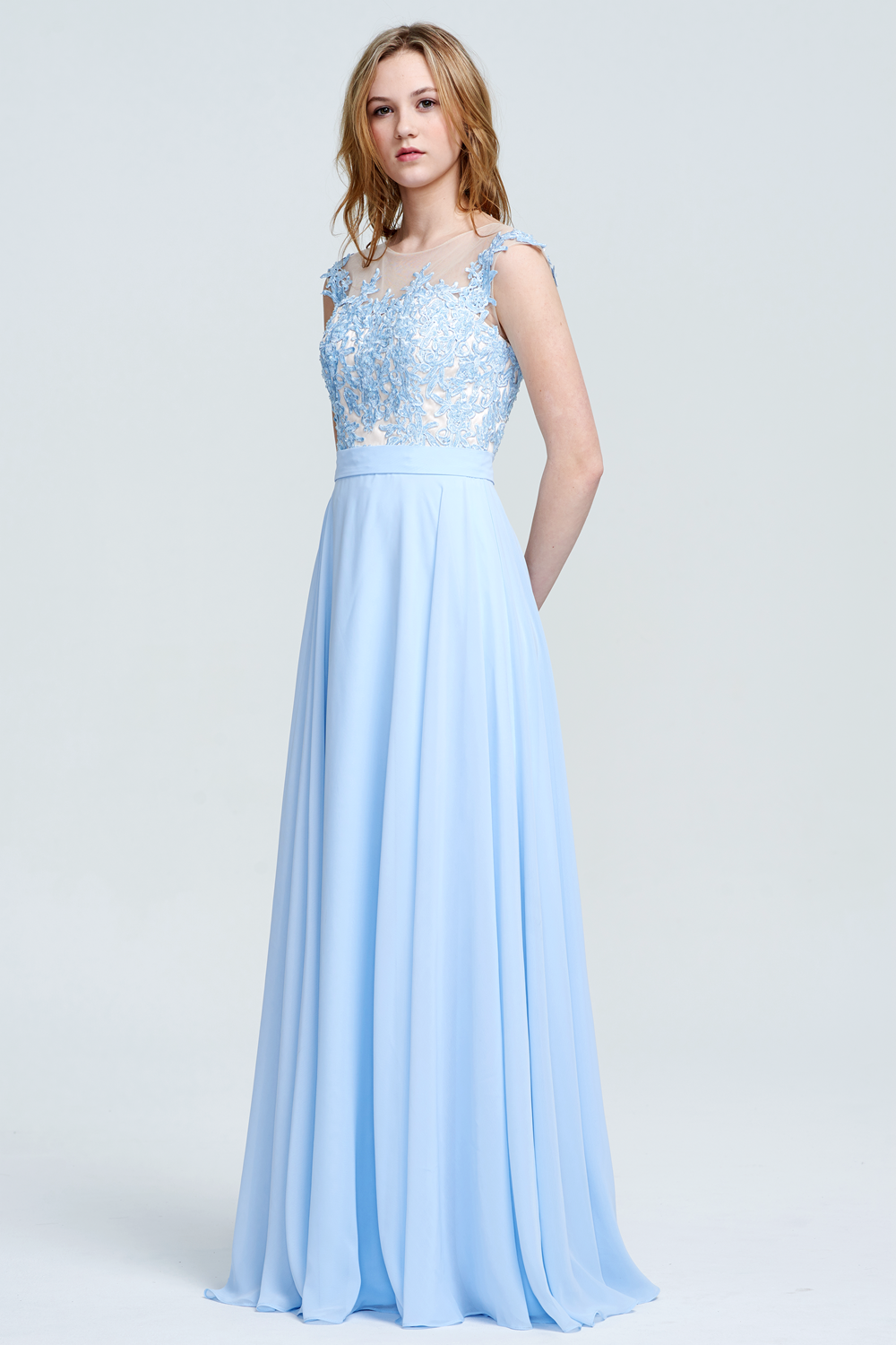 Illusion-Back Lace and Chiffon A-Line Bridesmaid Dress