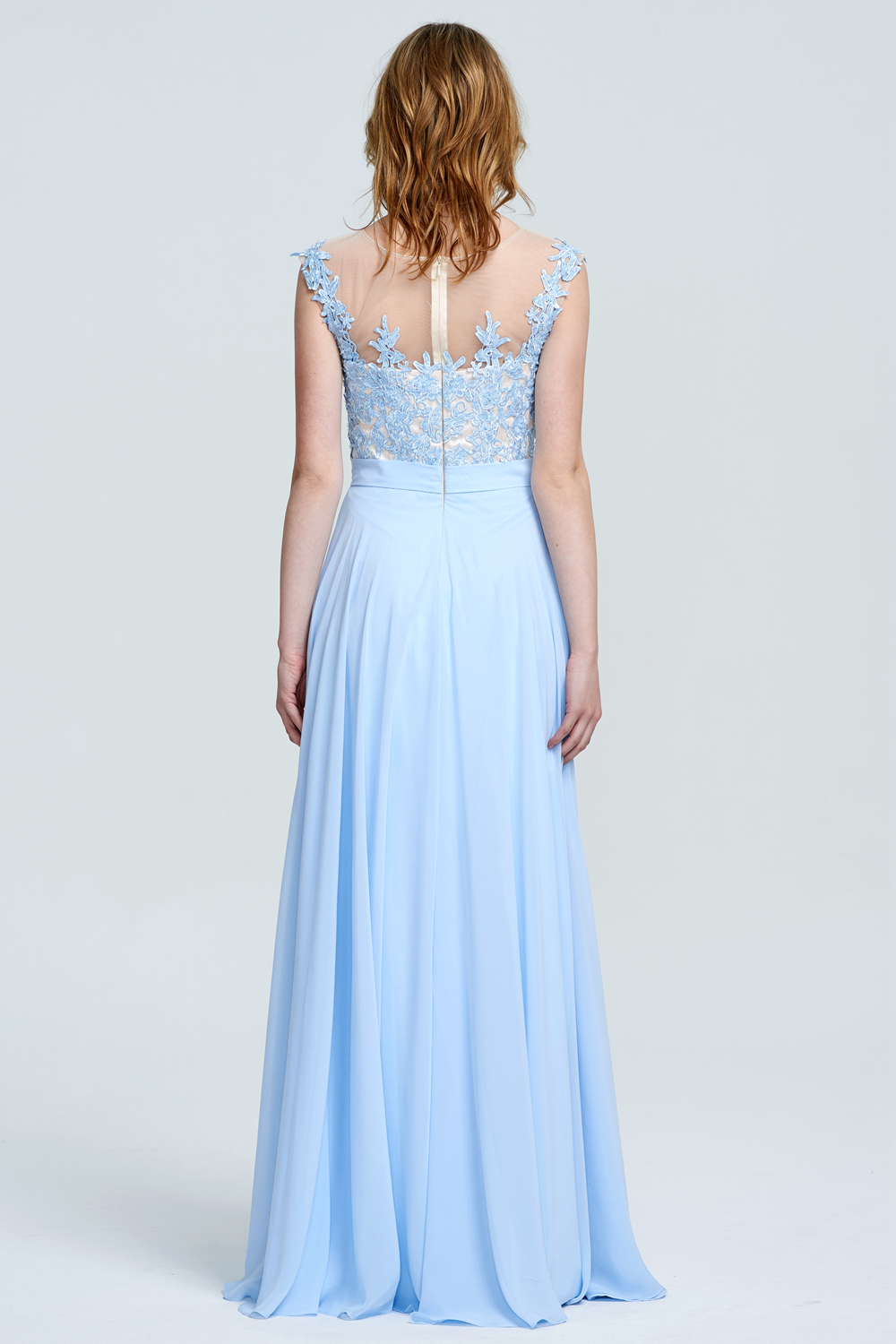 Illusion-Back Lace and Chiffon A-Line Bridesmaid Dress