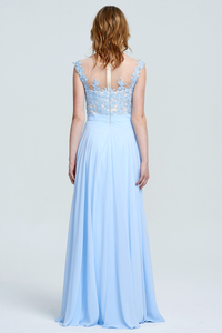 Scoop Neckline Sweetheart Floor-Length Chiffon Sheer Lace Top Bridesmaid Dresses
