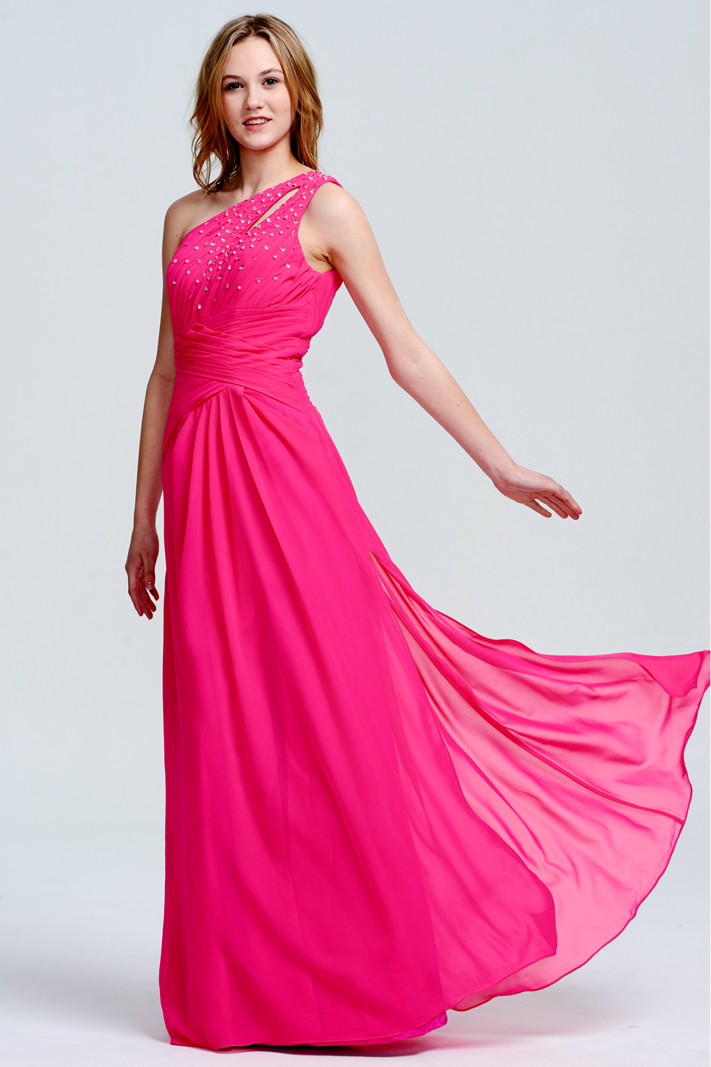 One-Shoulder Chiffon A-Line Prom Dress with Keyhole Neckline and Slit