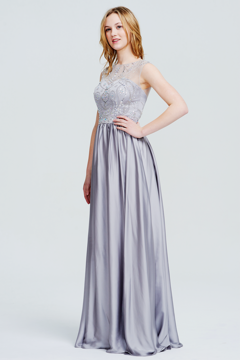 Beaded Lace and Stretch Satin A-Line Evening Dress