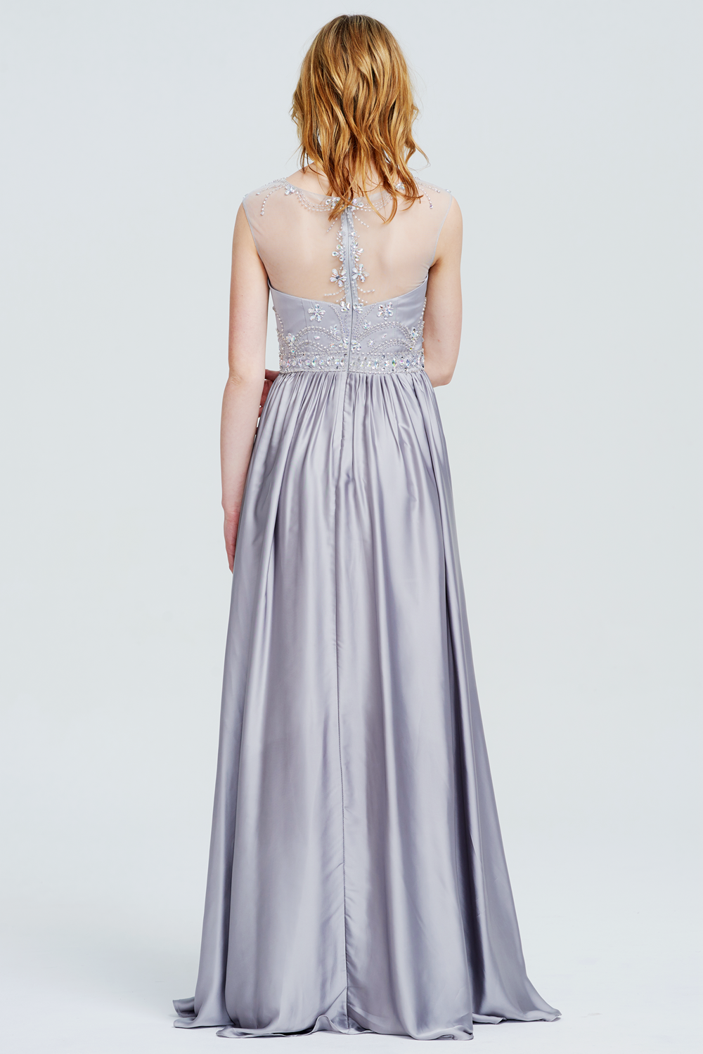 Beaded Lace and Stretch Satin A-Line Evening Dress