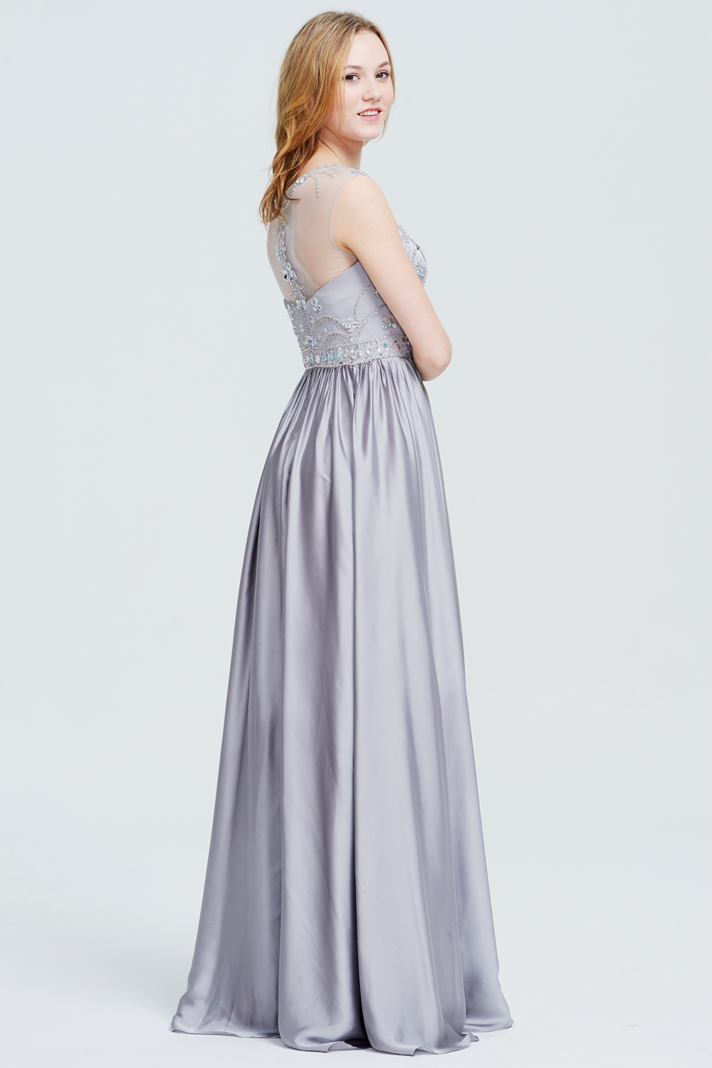Beaded Lace and Stretch Satin A-Line Evening Dress