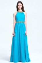 High Neckline with Gold-Beaded Embellished Chiffon Prom Dress