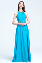 High Neckline with Gold-Beaded Embellished Chiffon Prom Dress