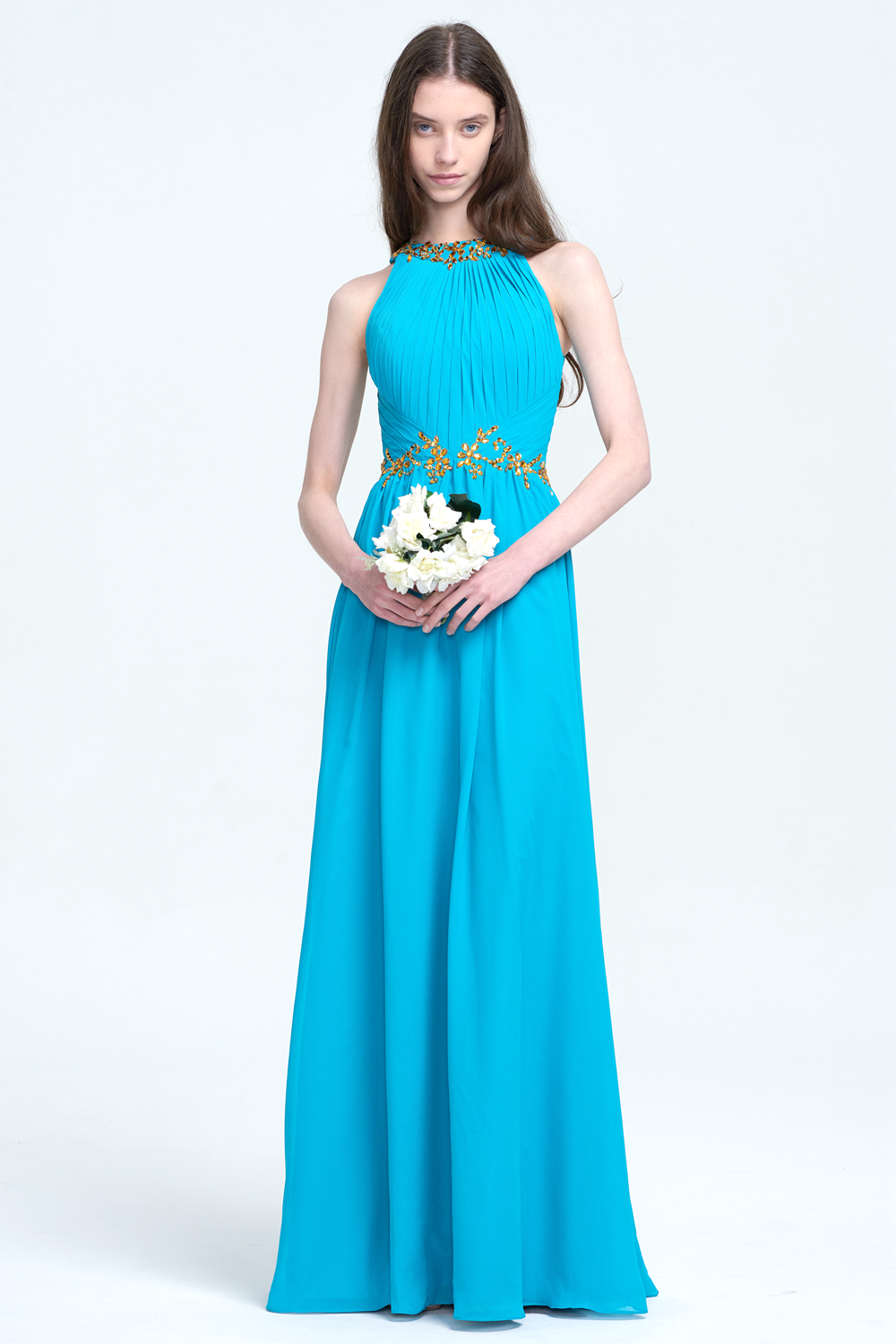 Ruched High-Neck Chiffon A-Line Bridesmaid Dress