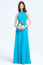 High Neckline with Gold-Beaded Embellished Chiffon Prom Dress